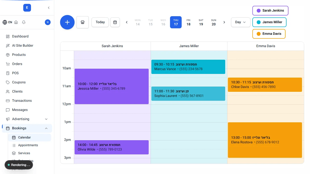 Actual Vendzi FullCalendar appointment scheduling and drag-drop across stylists